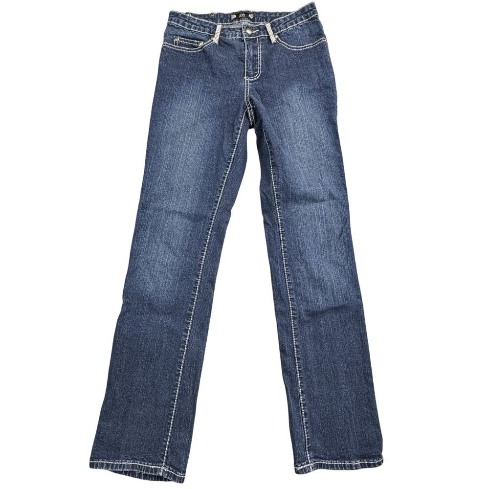 Tru Luxe Womens Size 29/8 Blue Bootcut Jeans Rhinestone Embellished Denim